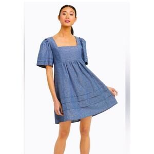 Draper James Chambray Blue Baby Doll Dress Pleated Sleeve & Skirt XXL